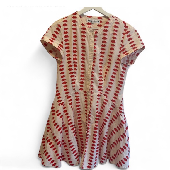 Zara Dresses & Skirts - Zara Cream Dress with Red Lip Print